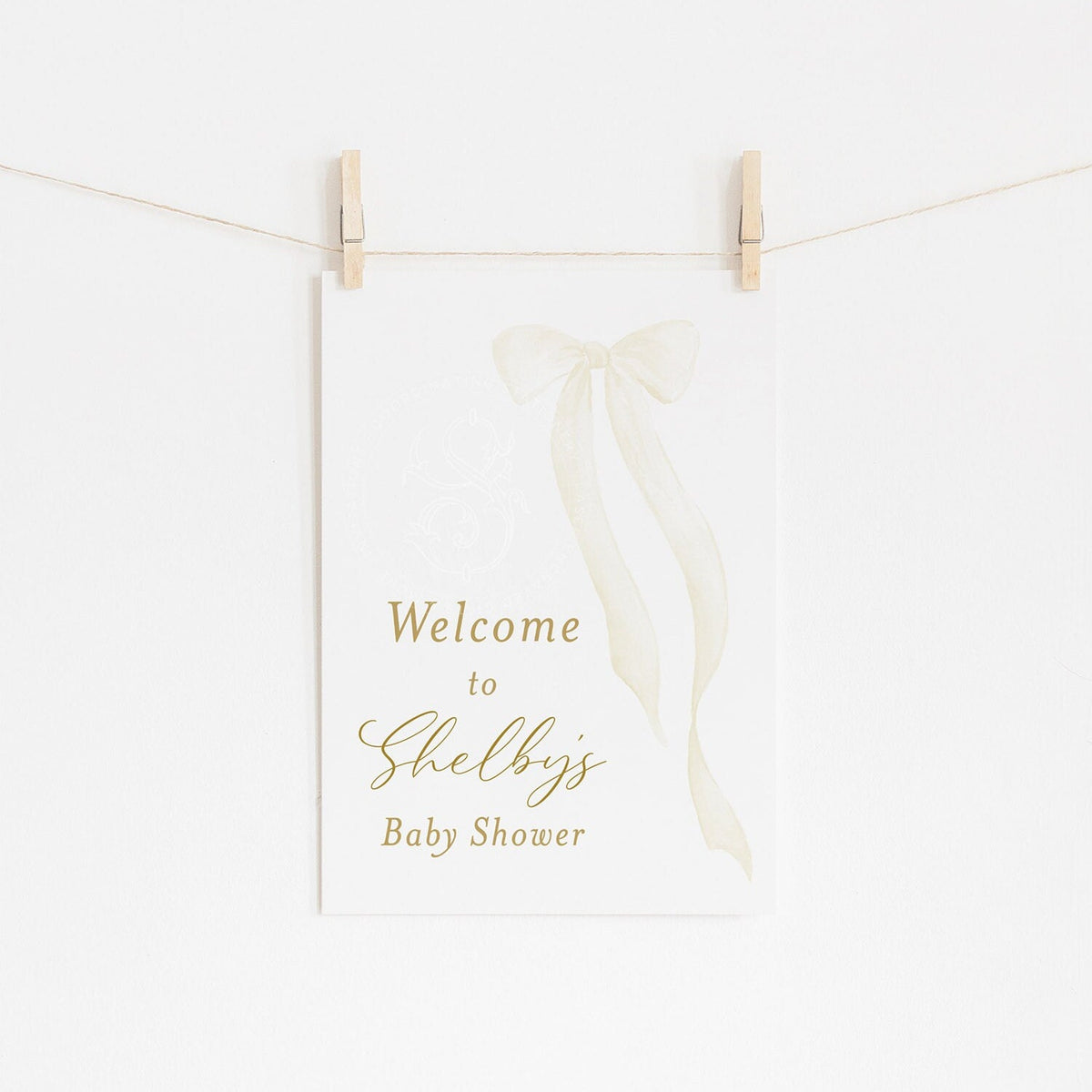 Cream Bow Gender Neutral Baby Shower Welcome Sign