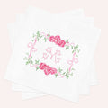 Custom Floral Crest Napkins: Pink Bow, Personalized Initial