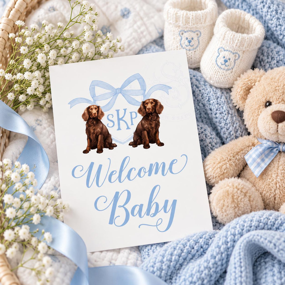 Dog crest monogram baby boy milestone cards