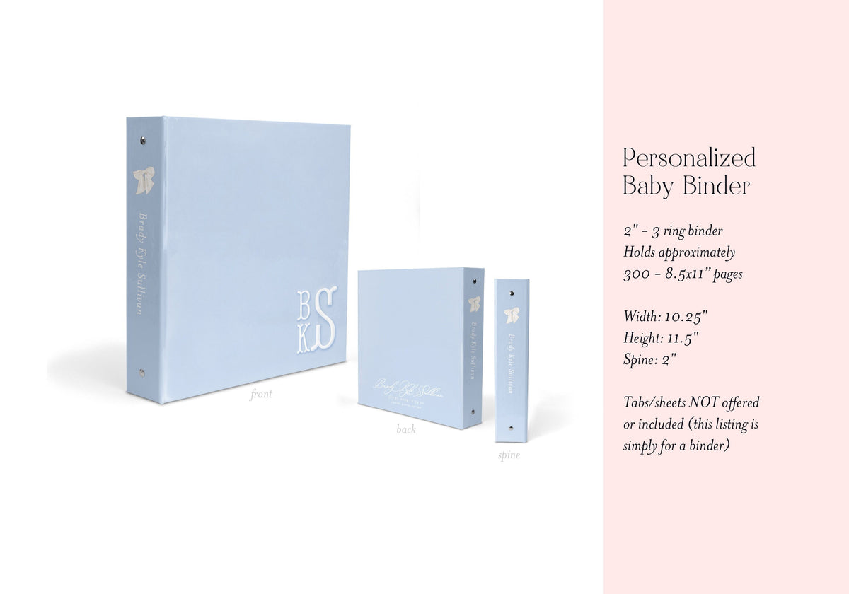 Dusty blue monogram personalized baby book binder