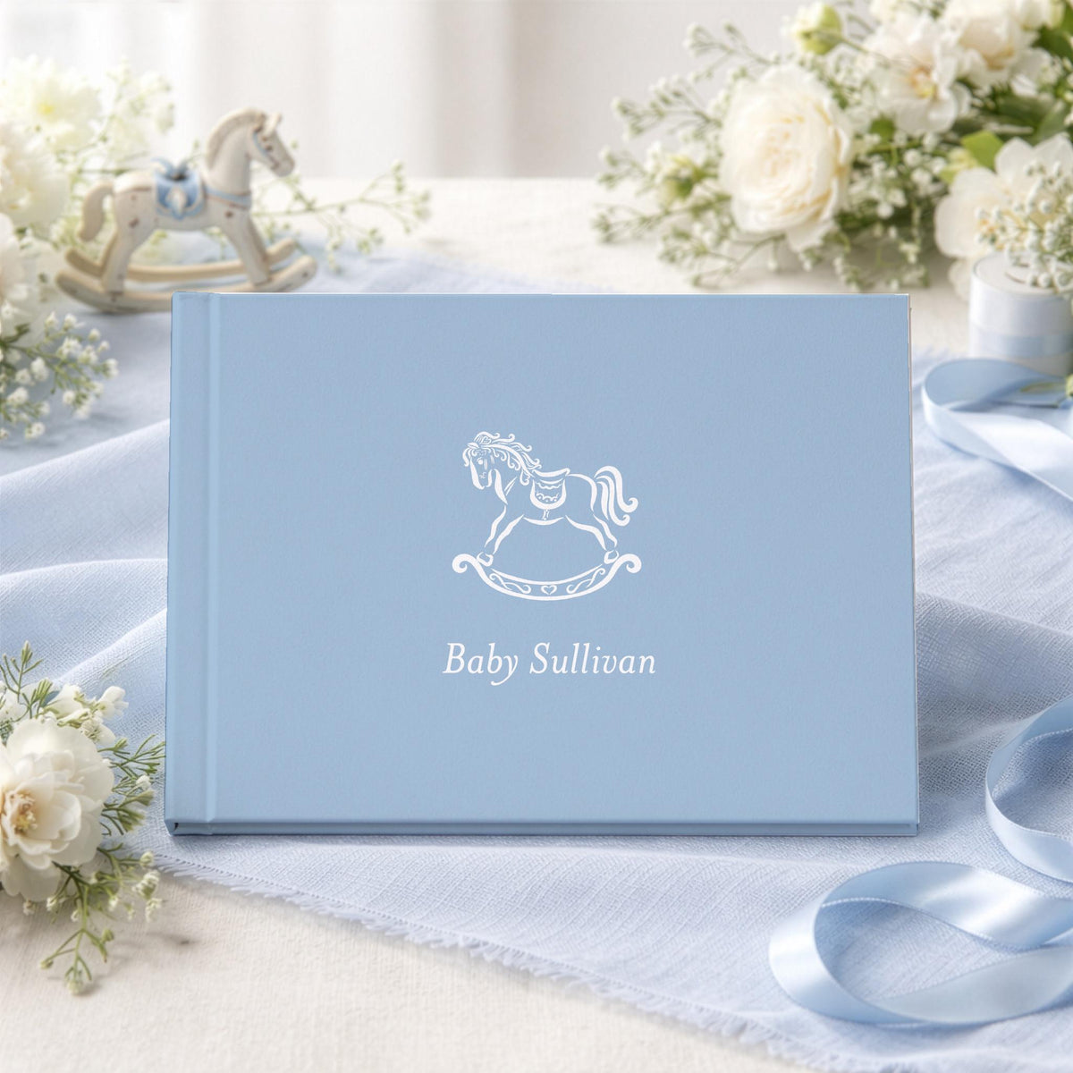 Dusty Blue Rocking Horse Baby Shower Guest Book - image 2