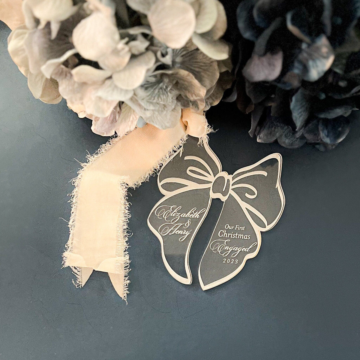 Engaged or Married Personalized Bow Ornament - image 1