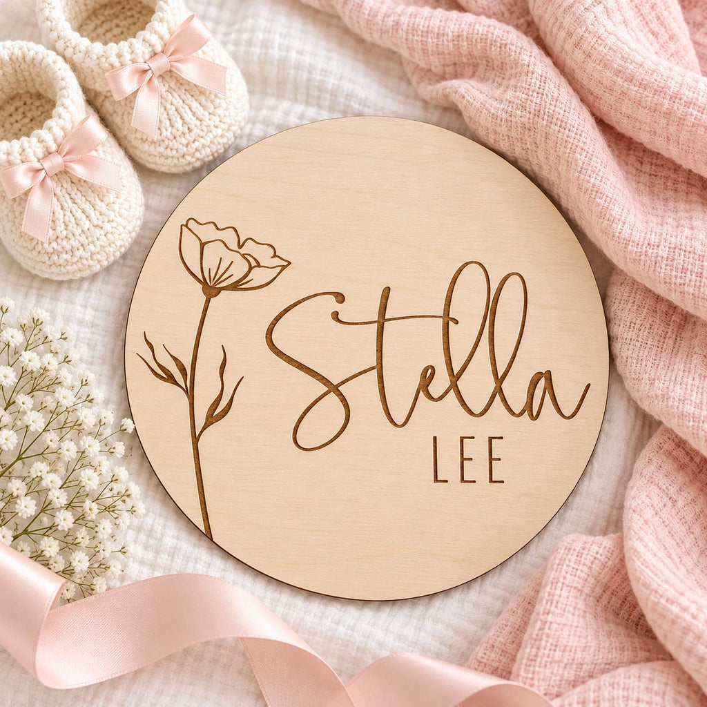 Floral Birth Reveal Baby Name Sign - image 1