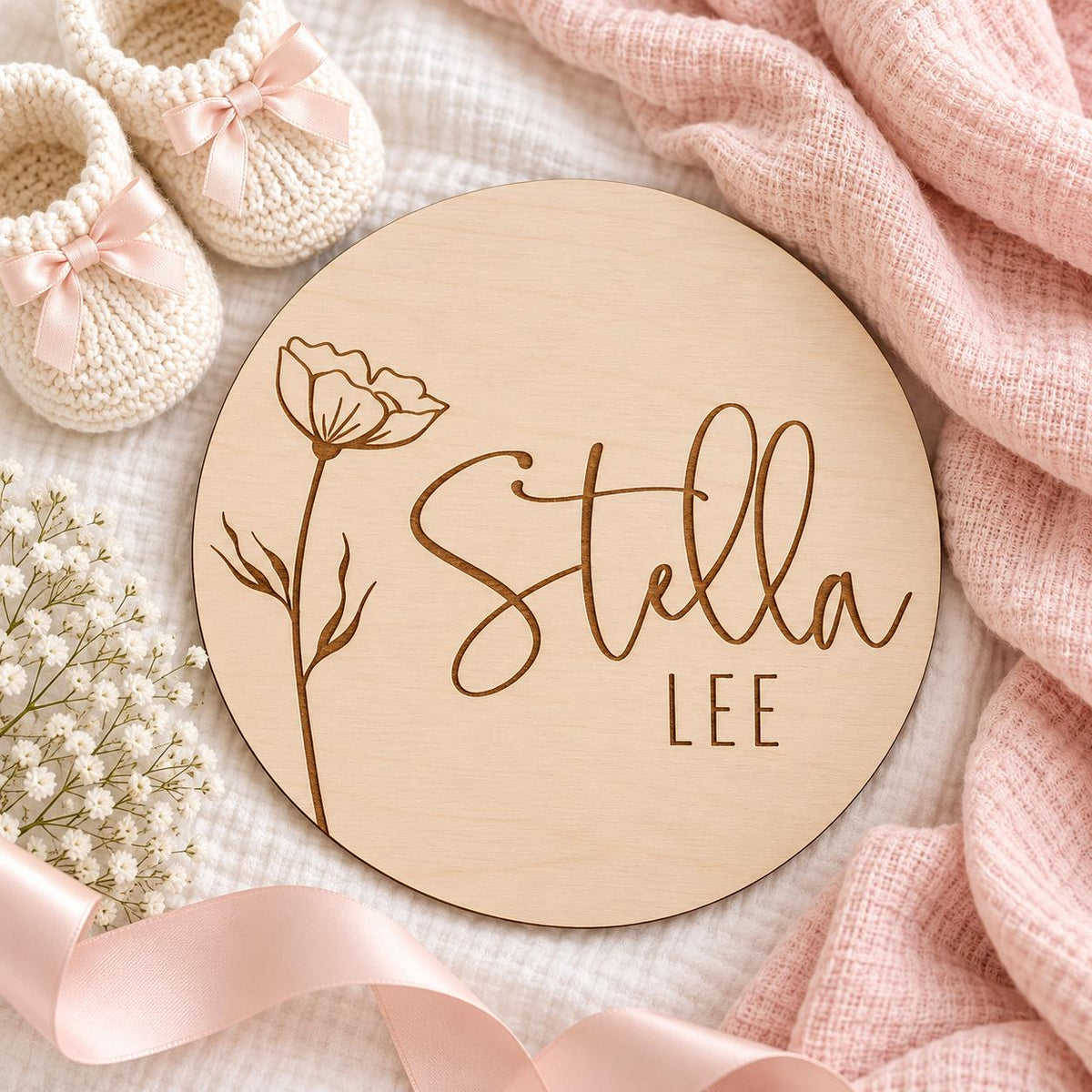 Floral Birth Reveal Baby Name Sign - image 1