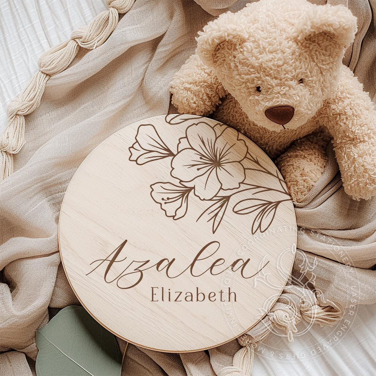 Floral Engraved Baby Name Sign - image 2