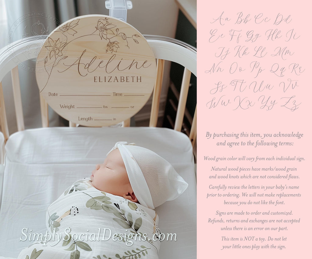 Floral Baby Girl Birth Stats Sign - image 1