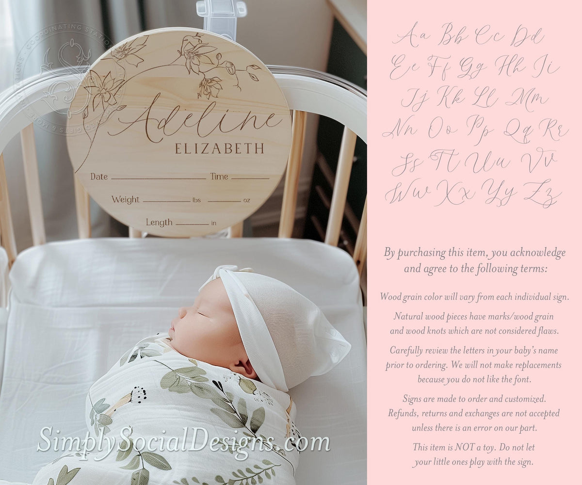 Floral Baby Girl Birth Stats Sign - image 1