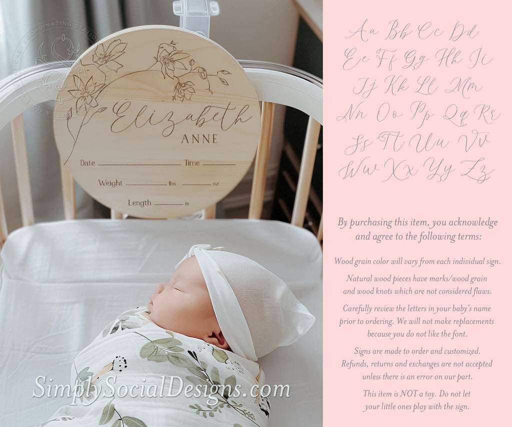 Floral Baby Girl Birth Stats Sign - image 2