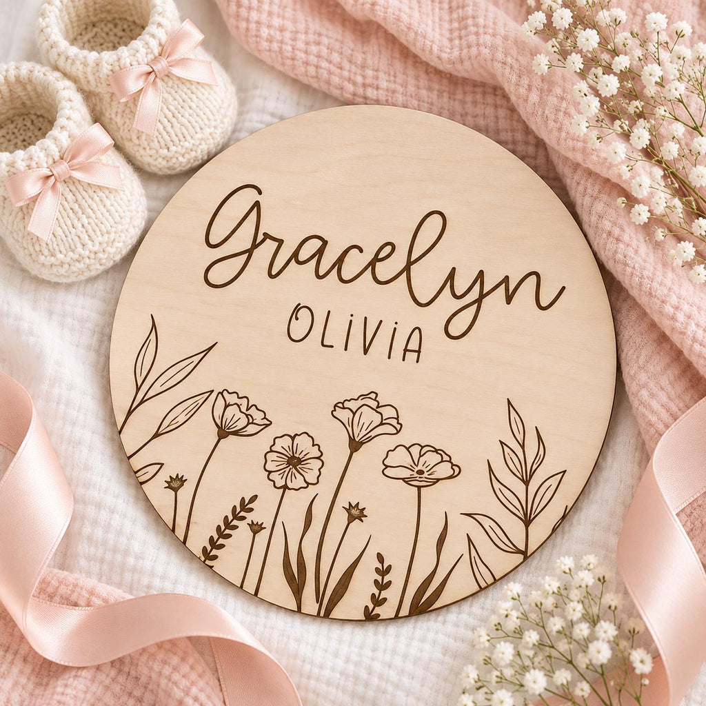 Floral Baby Name Photo Prop Sign - image 1