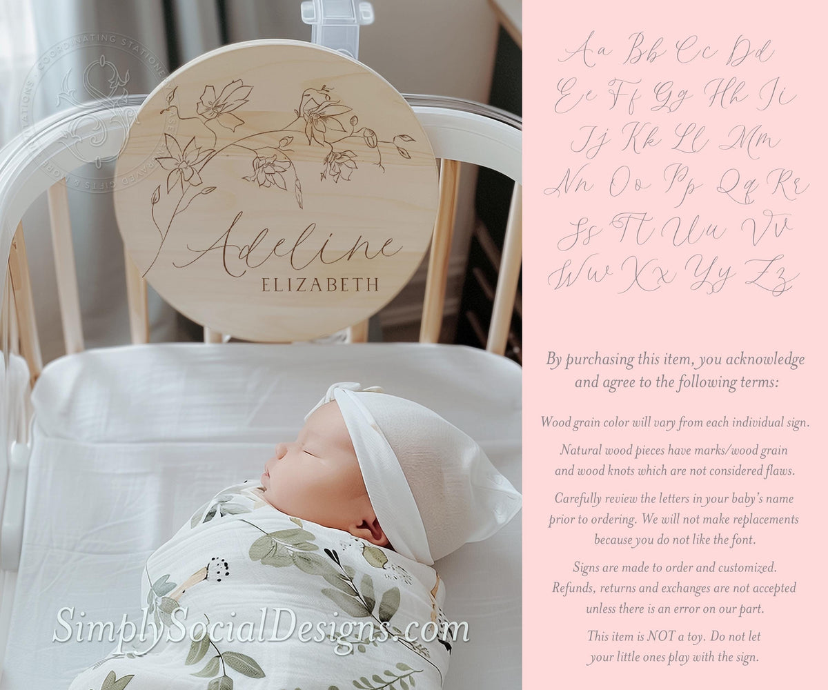 Floral Wooden Baby Name Sign - image 1