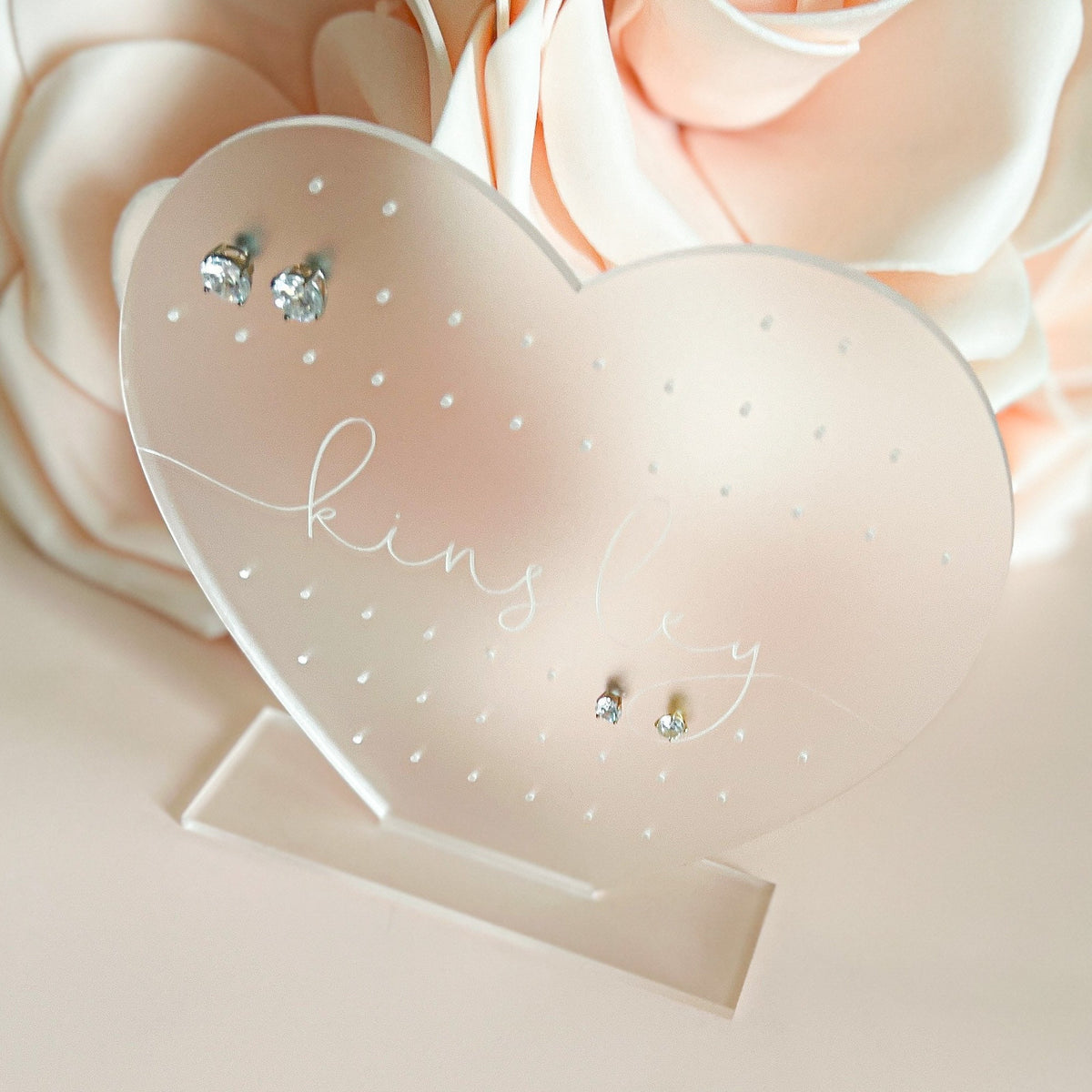 Personalized Frosted Heart Earring Holder - image 1