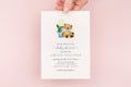 Ginger Jar Teddy Bear Baby Shower Invitation: Blue Chinoiserie Hydrangea printed invitation
