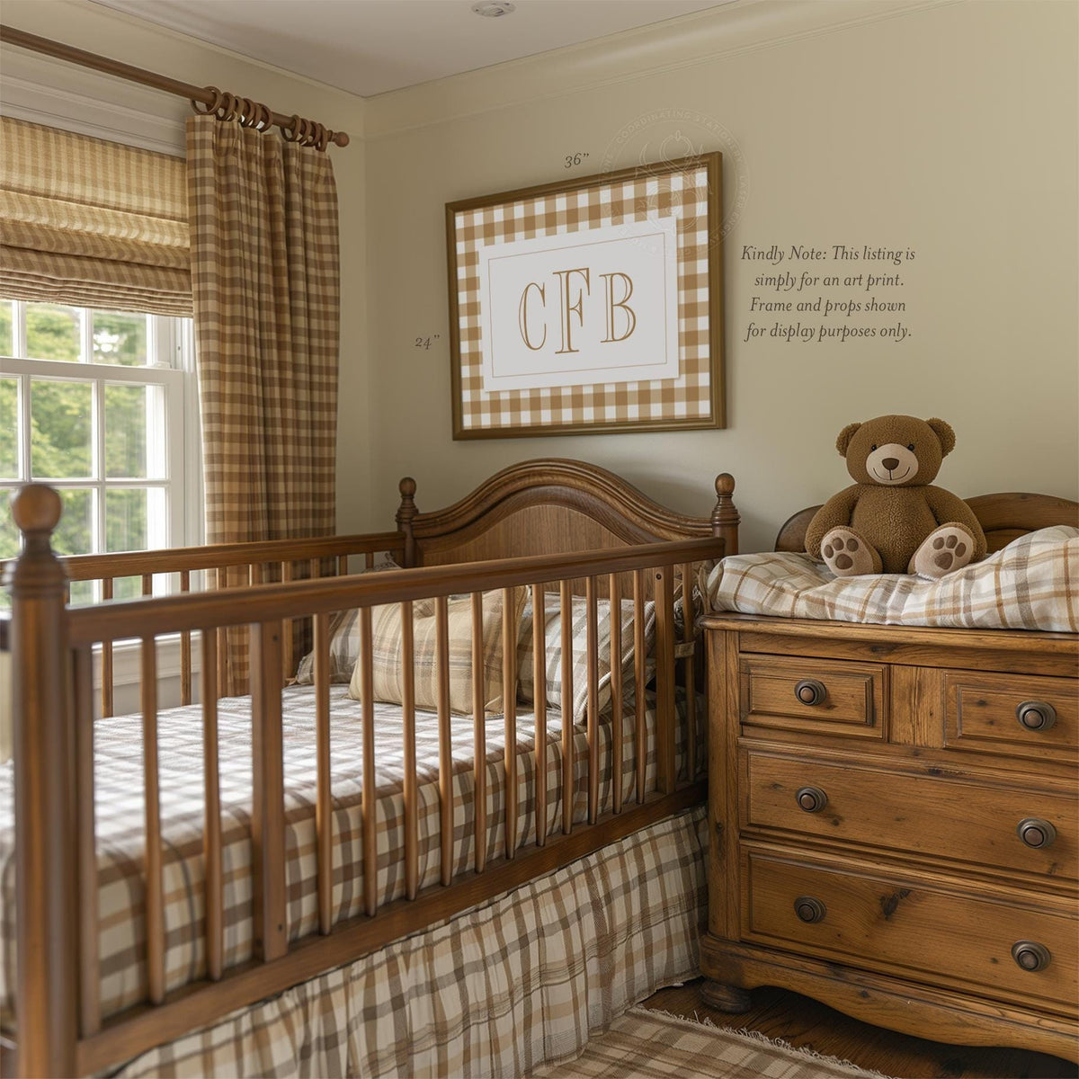 Gingham Monogram Print: Baby Boy Nursery Wall Art - image 2