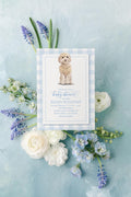 Golden Doodle Baby Shower Invitation: Blue Gingham | Digital File