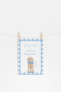 Golden Doodle Blue Gingham Baby Shower Welcome Sign