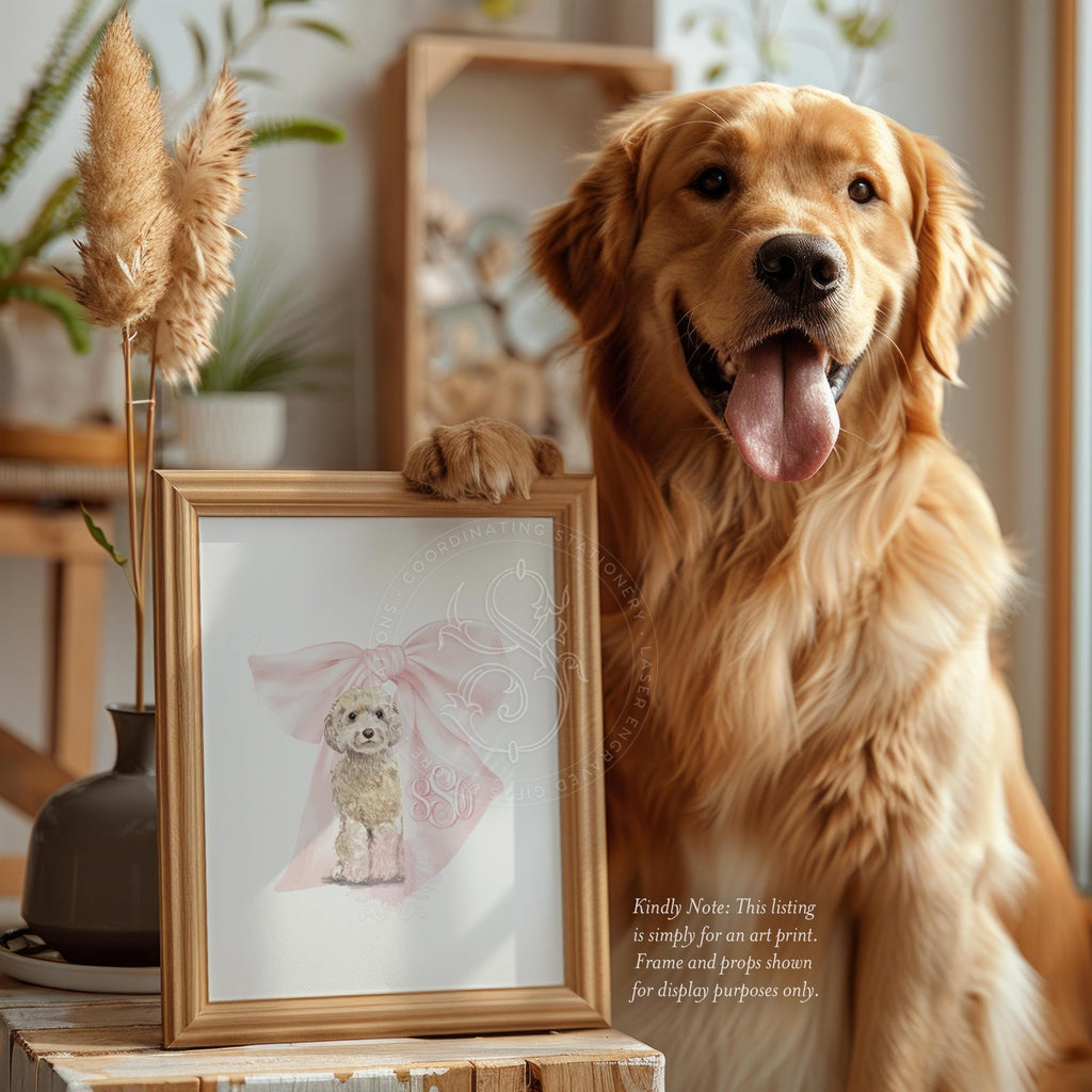 Golden Doodle Girl Monogram Print: Pink Bow Nursery Wall Art - image 2