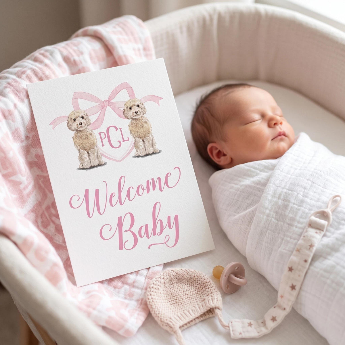 Golden Doodle monogram baby girl milestone cards