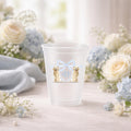 Golden Retriever blue bow party cups for baby shower and birthday