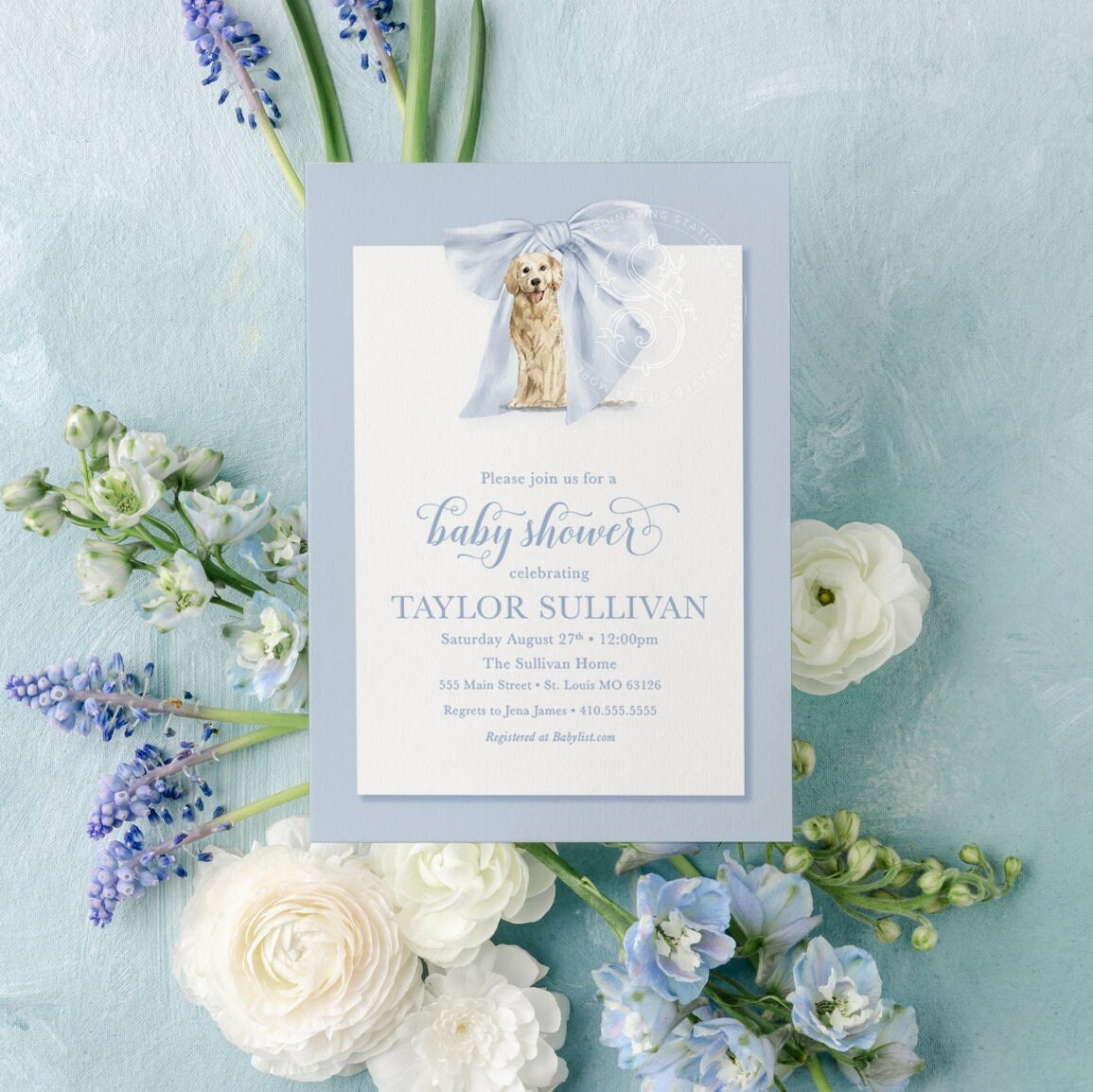 Golden Retriever boy digital baby shower invitation