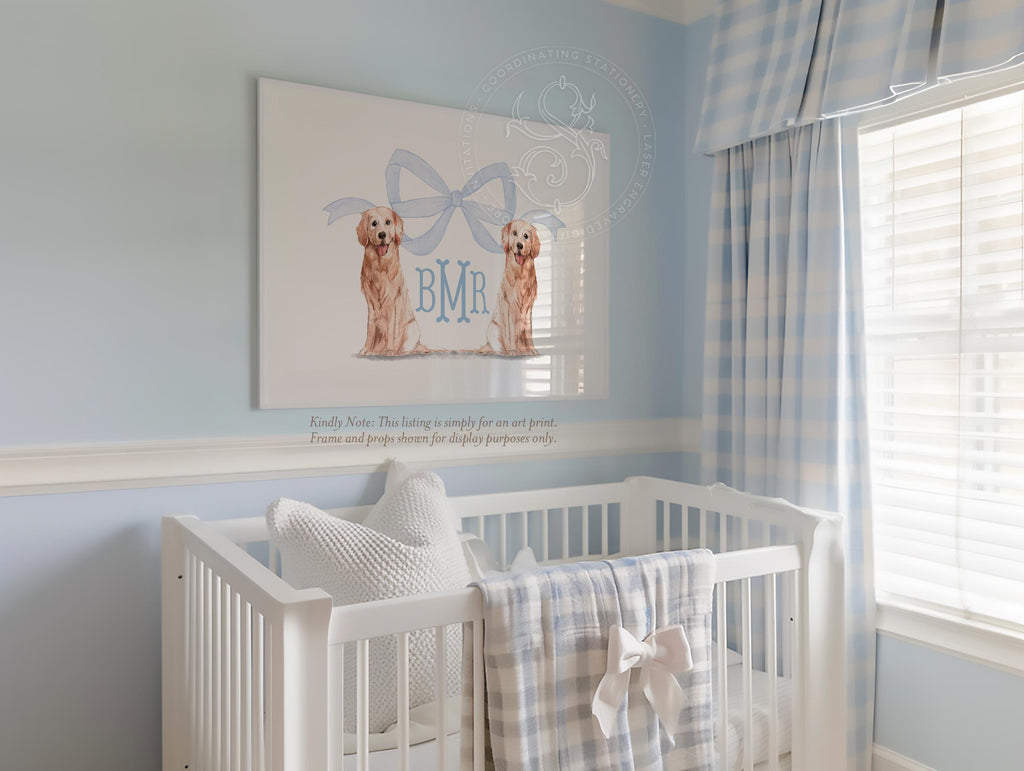 Golden Retriever Monogram Crest Art Print: Baby Boy Nursery Decor - image 1