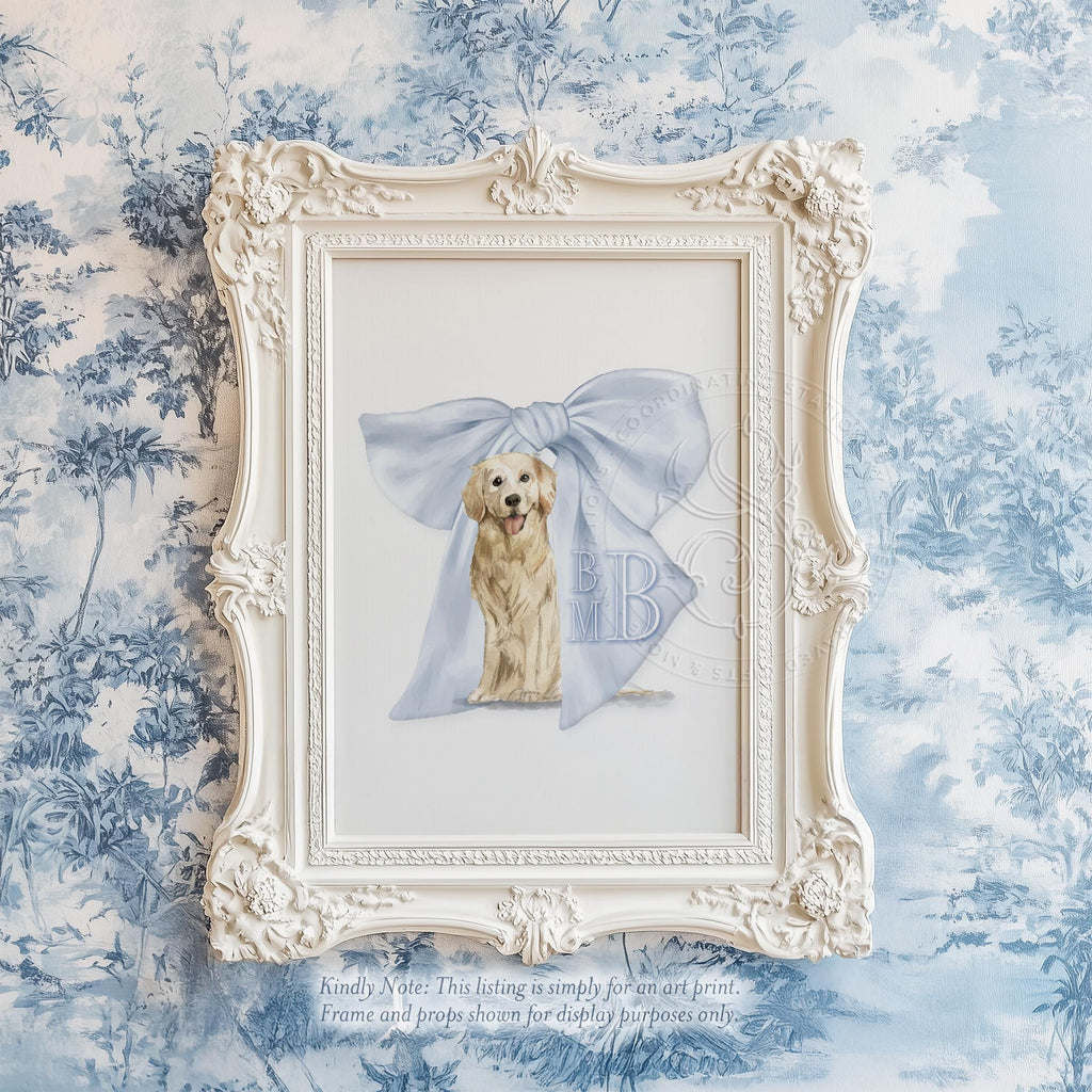 Golden Retriever Monogram Print: Blue Gingham Nursery Wall Art - image 1