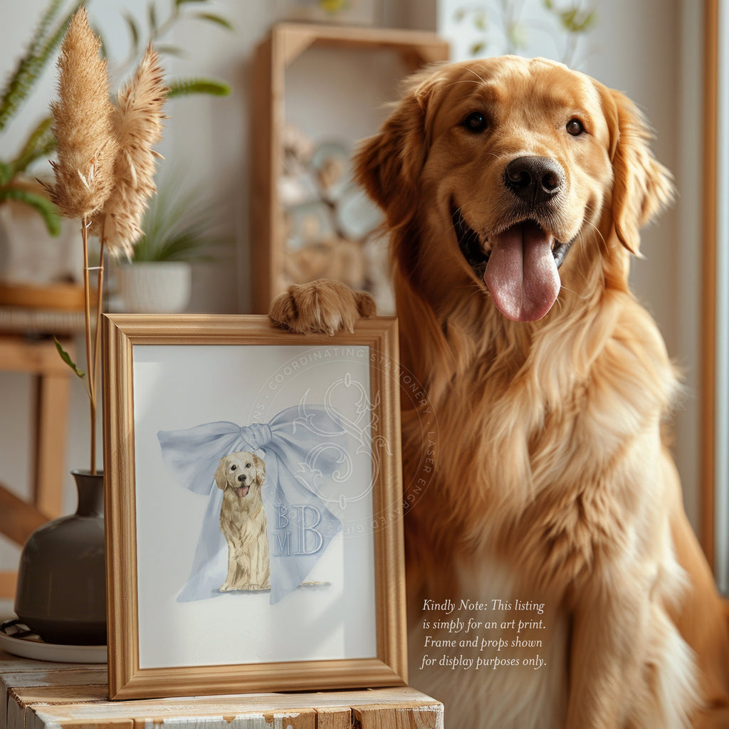 Golden Retriever Monogram Print: Blue Gingham Nursery Wall Art - image 2