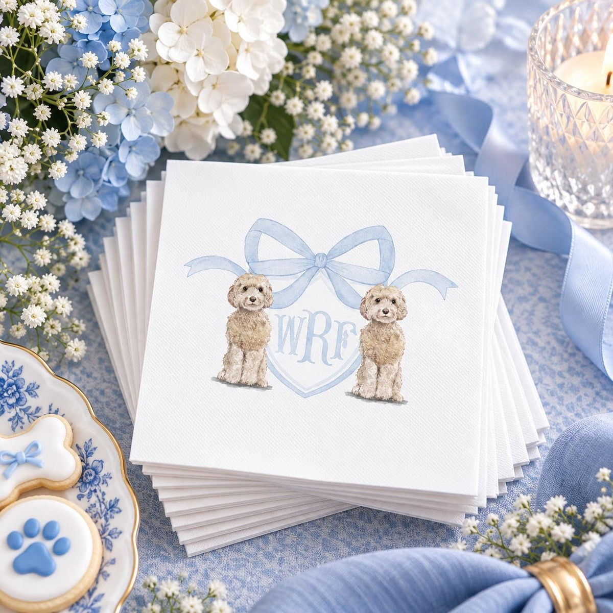 Goldendoodle Baby Shower Napkins: Monogrammed Cocktail Paper Napkins
