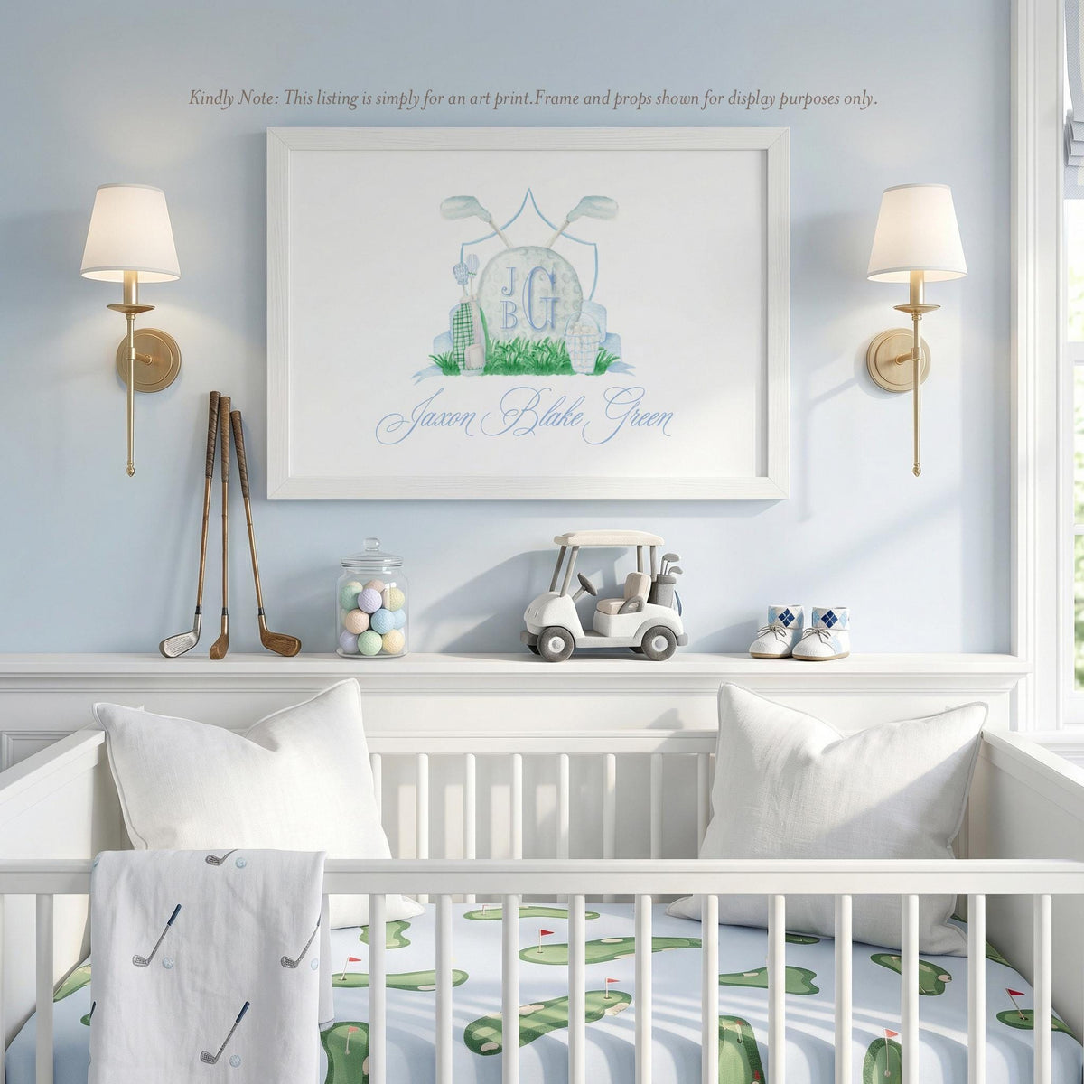 Golf Monogram Crest Art Print - Baby Boy Nursery Decor - image 1