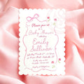 Hand Drawn Bow Baby Shower Invitation: Scallop Edge, Pink Floral printed invitation