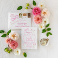 Hand Drawn Bow Baby Shower Invitations: Pink Floral Girl Sprinkle printed invitation