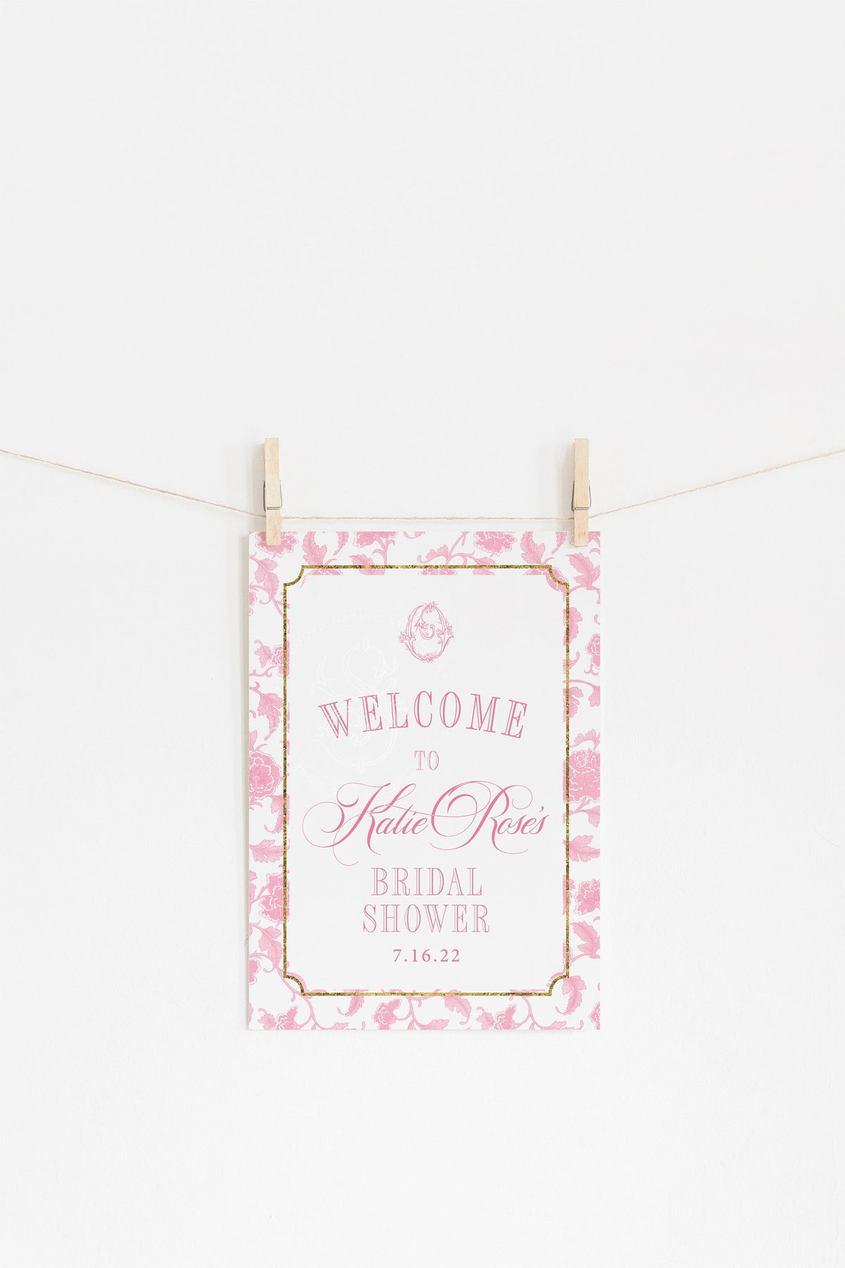 Pink Chinoiserie Bridal Shower Welcome Sign 1