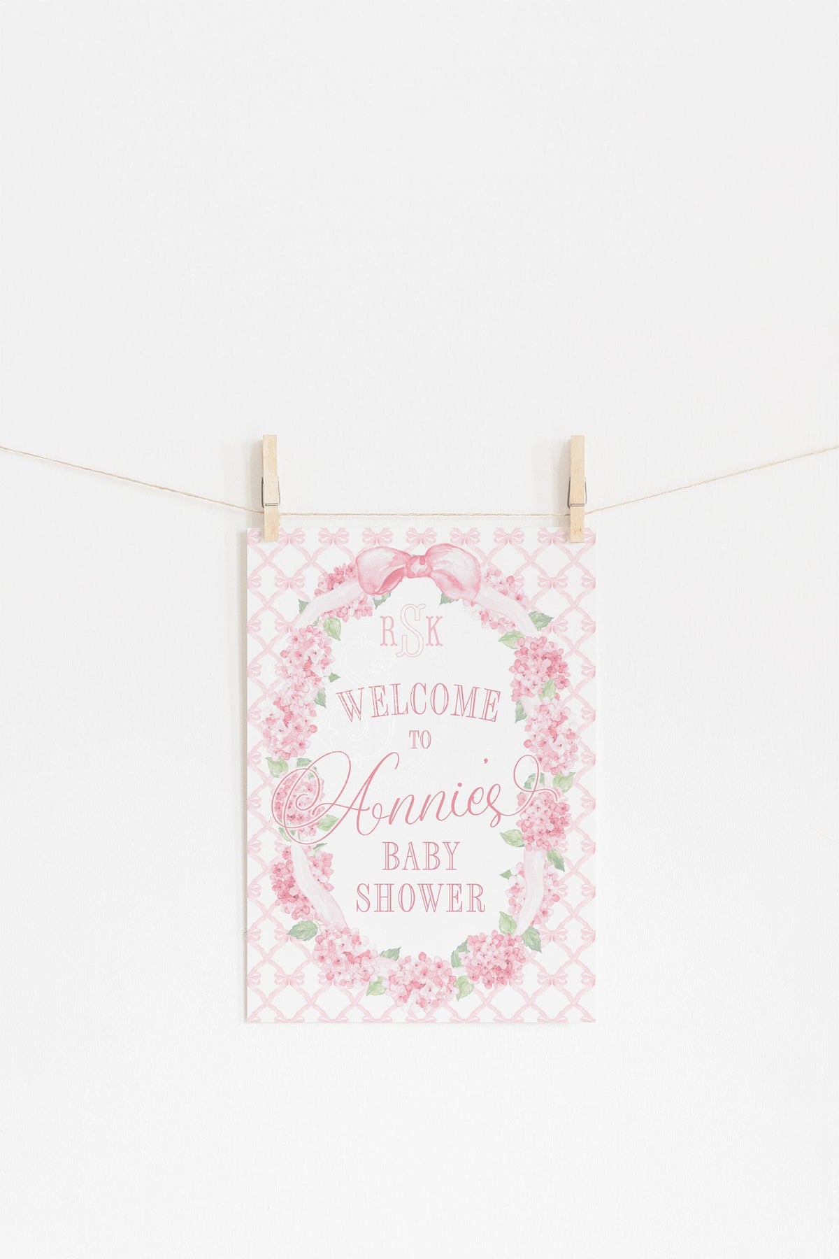 Pink Hydrangea Grandmillennial Baby Shower Welcome Sign
