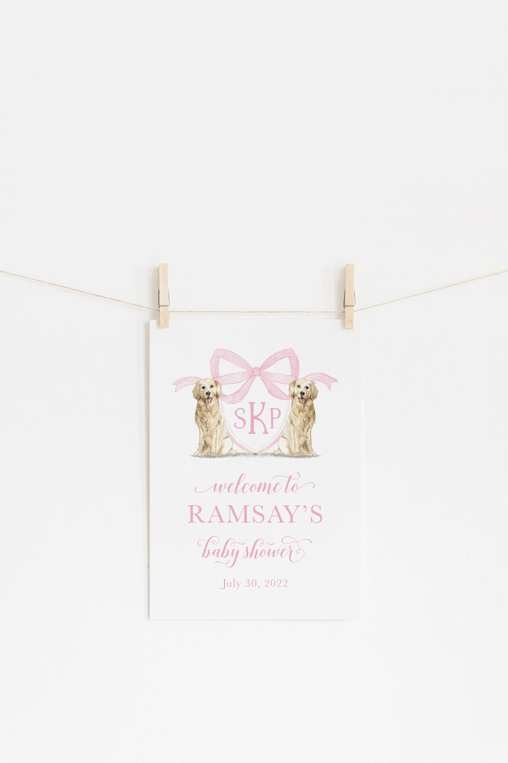 Pink Golden Retriever Monogram Baby Shower Welcome Sign 2
