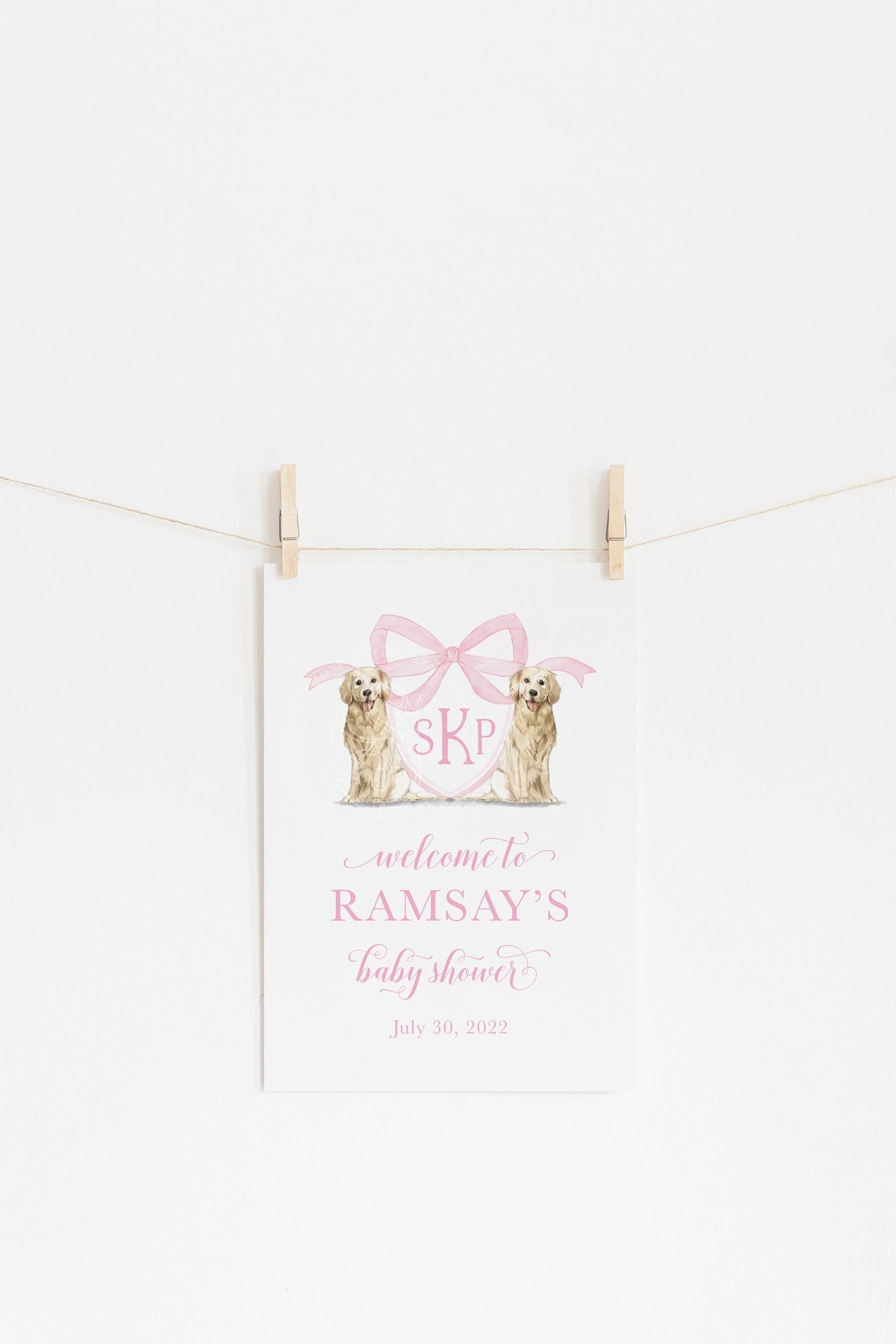 Pink Golden Retriever Monogram Baby Shower Welcome Sign 2