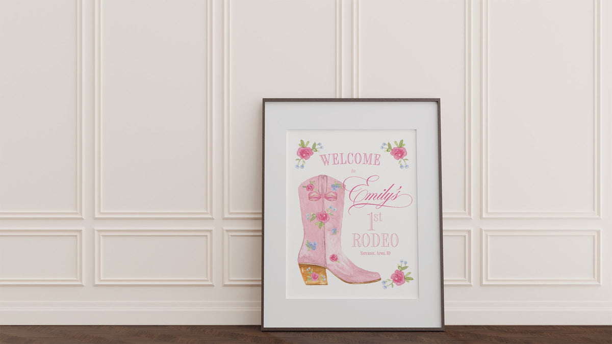 Pink Cowgirl First Rodeo Birthday Welcome Sign