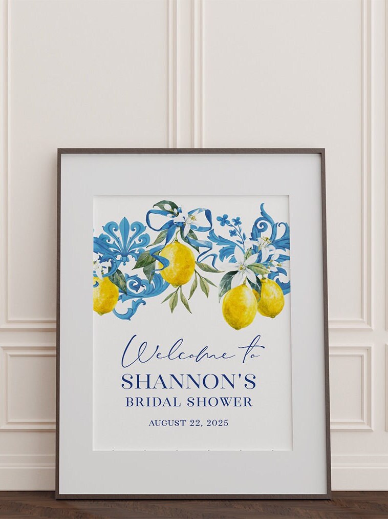Lemon & Blue Tile Bridal Shower Welcome Sign - image 4