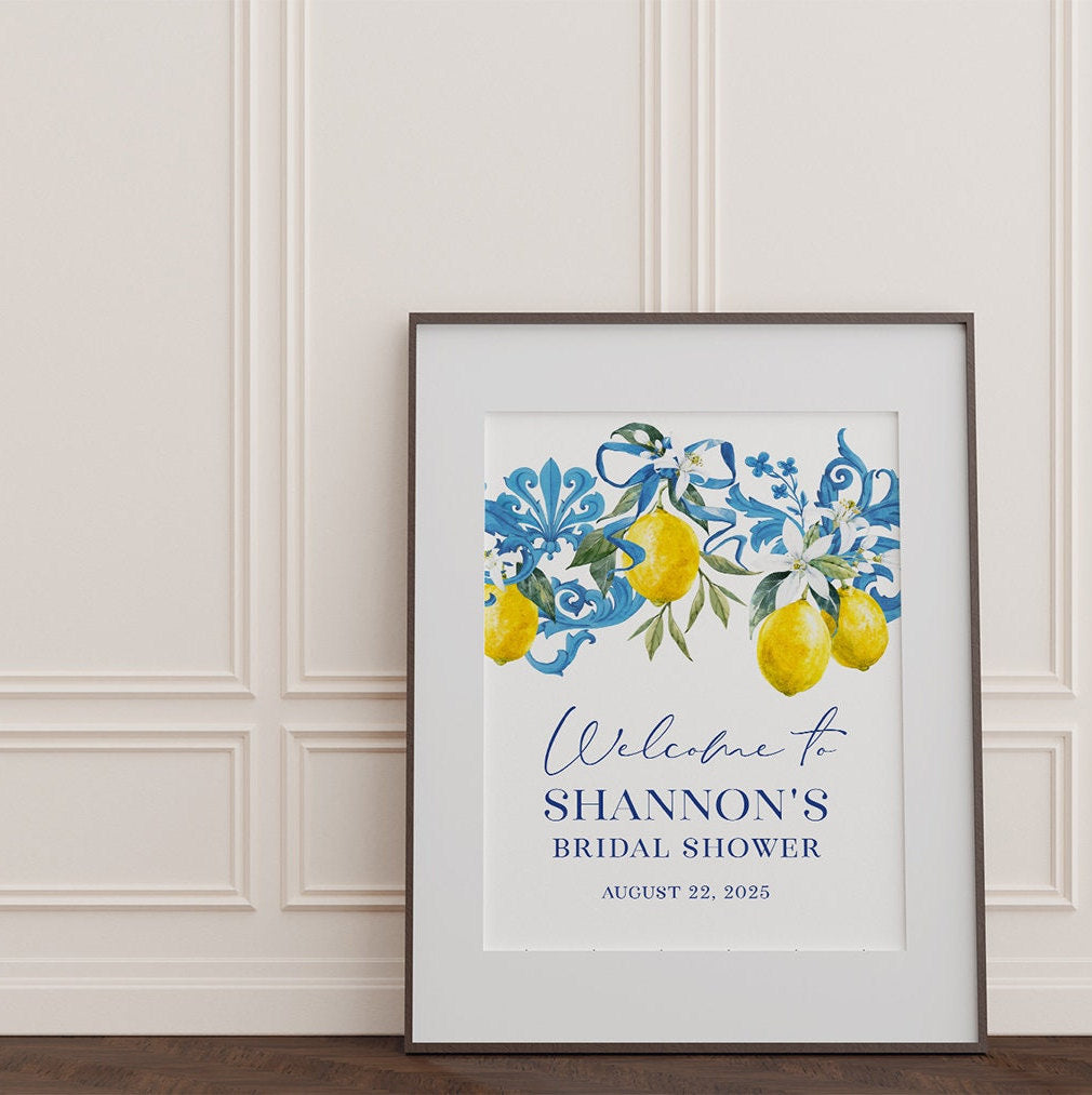 Lemon & Blue Tile Bridal Shower Welcome Sign - image 5