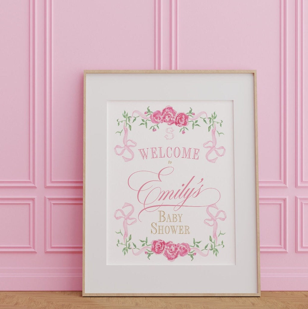 Pink Floral Monogram Baby Shower Welcome Sign - image 1