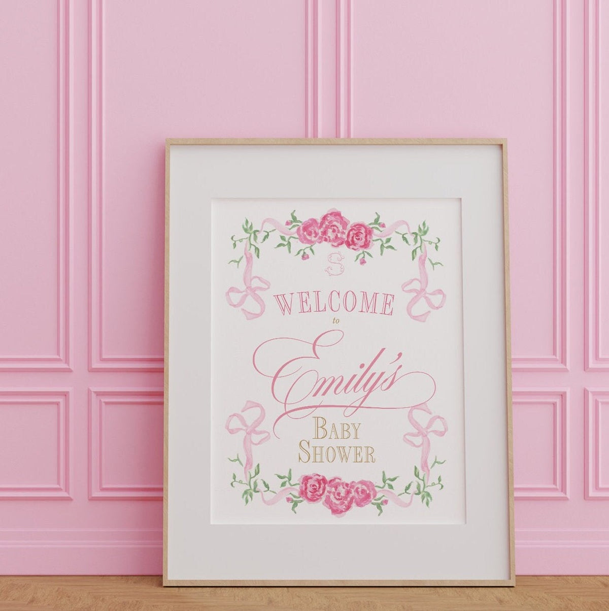 Pink Floral Monogram Baby Shower Welcome Sign - image 1