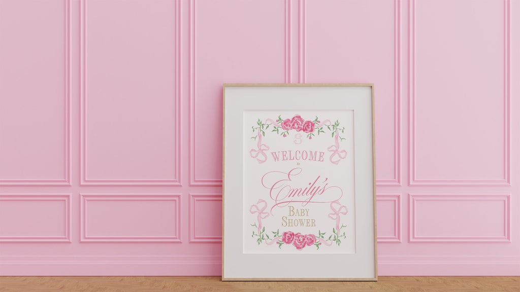 Pink Floral Monogram Baby Shower Welcome Sign - image 3