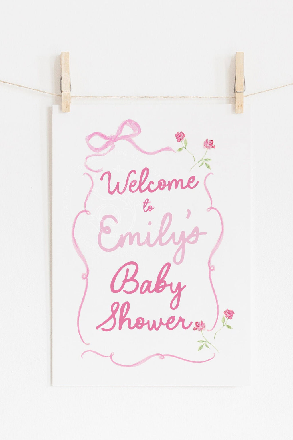 Pink Bow Floral Baby Shower Welcome Sign - image 3