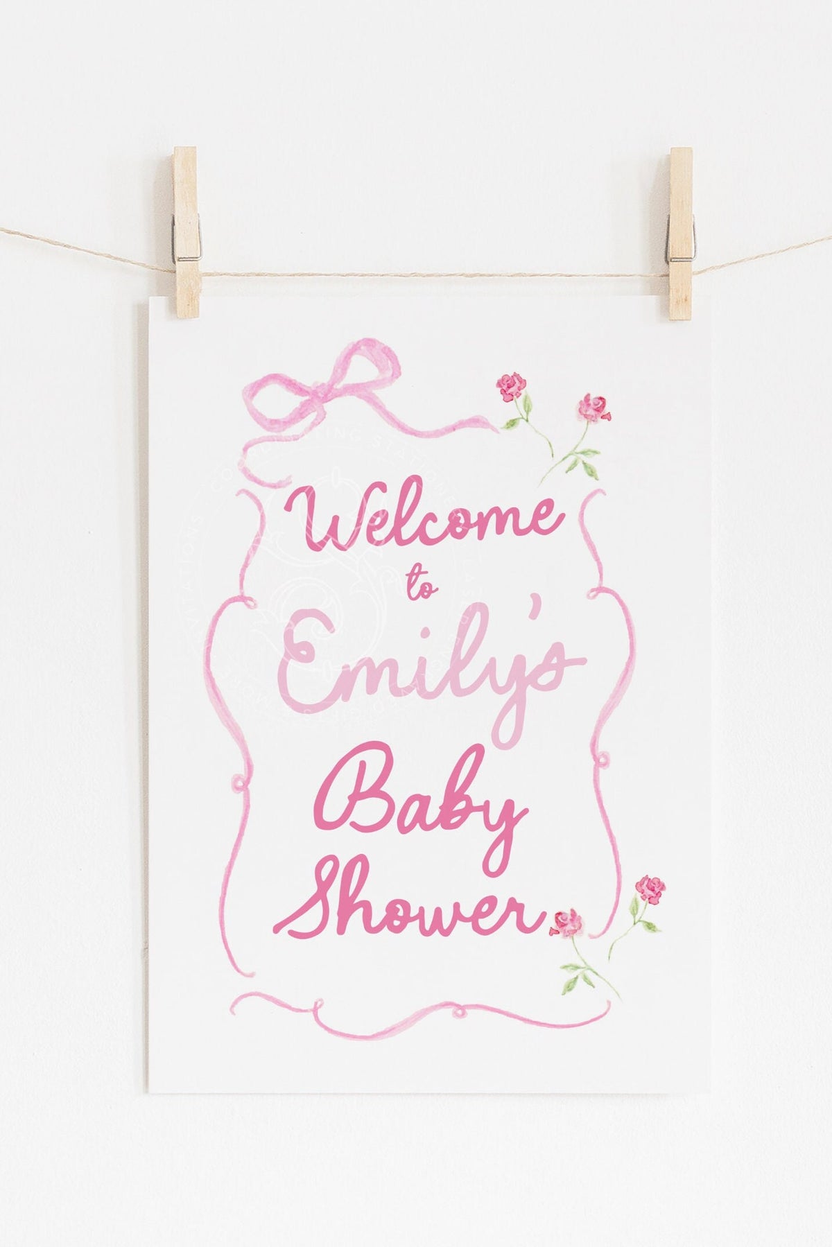 Pink Bow Floral Baby Shower Welcome Sign - image 3