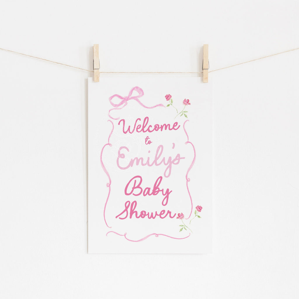 Pink Bow Floral Baby Shower Welcome Sign - image 1