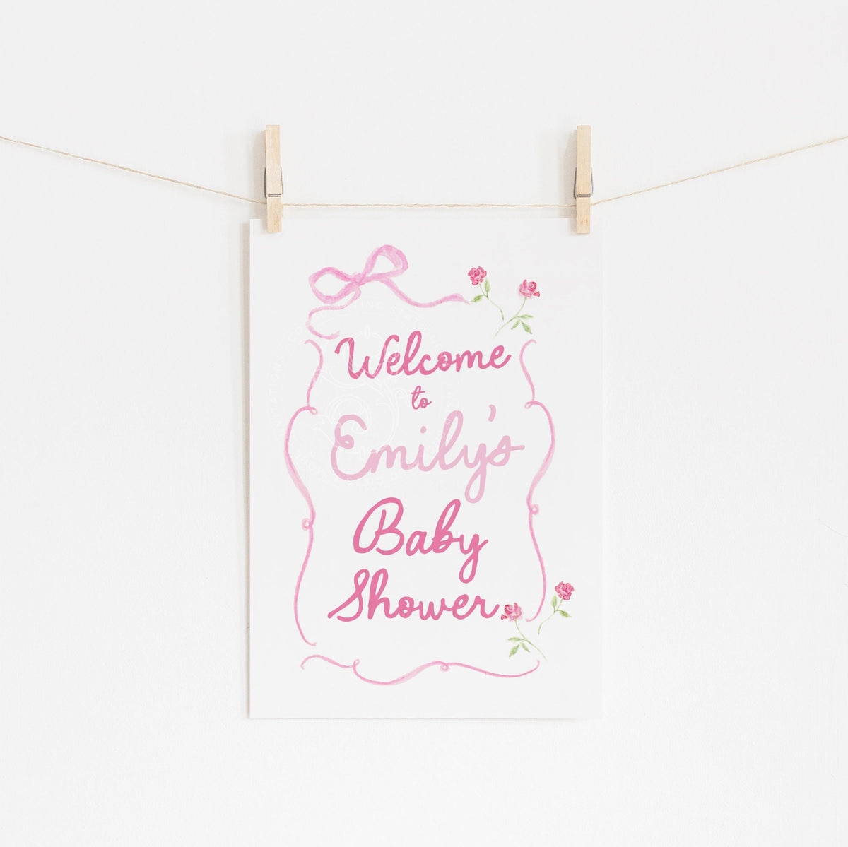 Pink Bow Floral Baby Shower Welcome Sign - image 1
