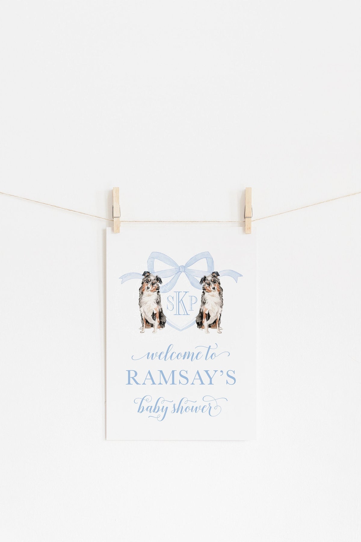 Australian Shepherd Watercolor Crest Baby Shower Welcome Sign