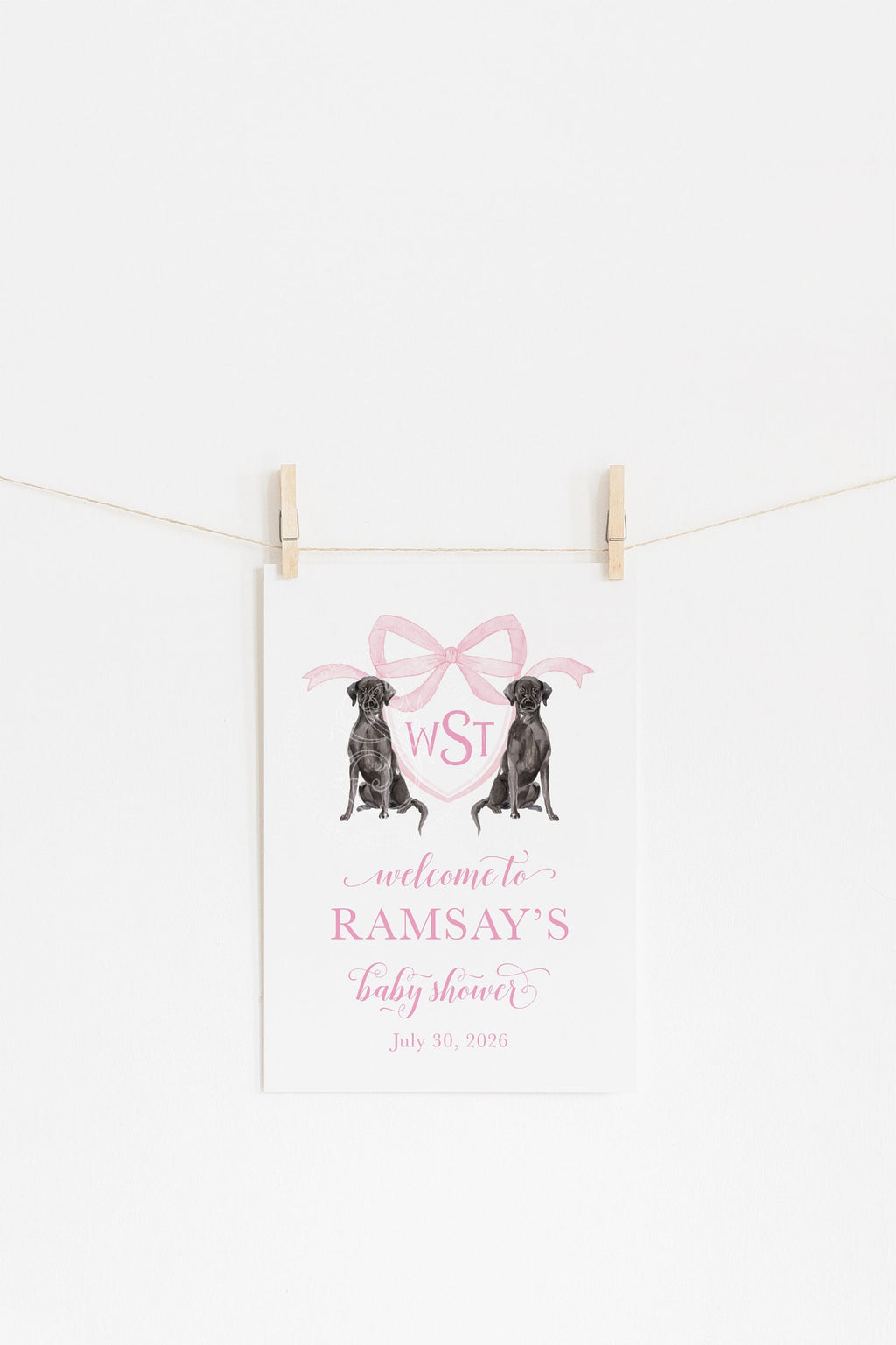 Pink Labrador Monogram Baby Shower Welcome Sign 1