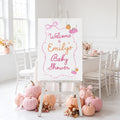Pink Pumpkin Bow Baby Shower Welcome Sign 1