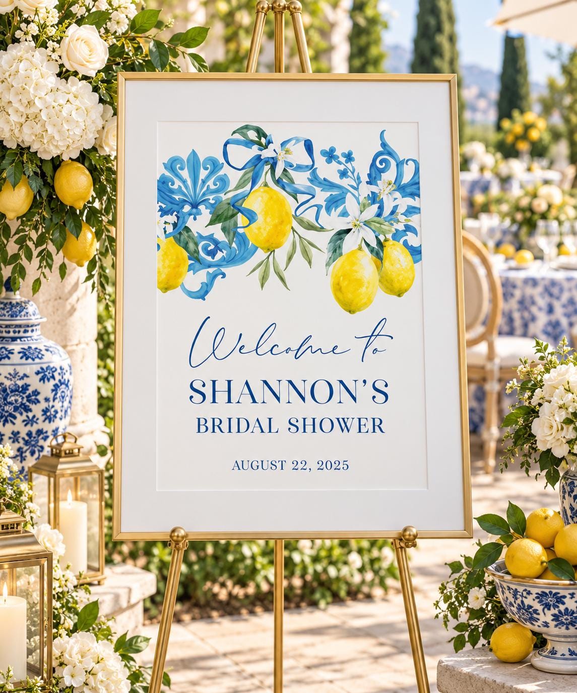 Lemon & Blue Tile Bridal Shower Welcome Sign - image 1