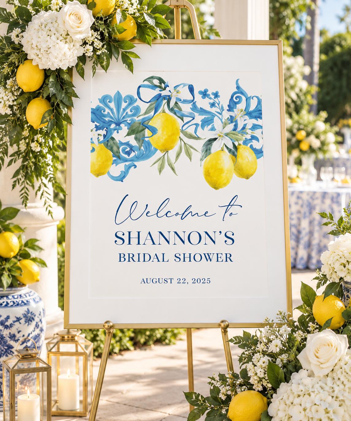 Lemon & Blue Tile Bridal Shower Welcome Sign - image 2