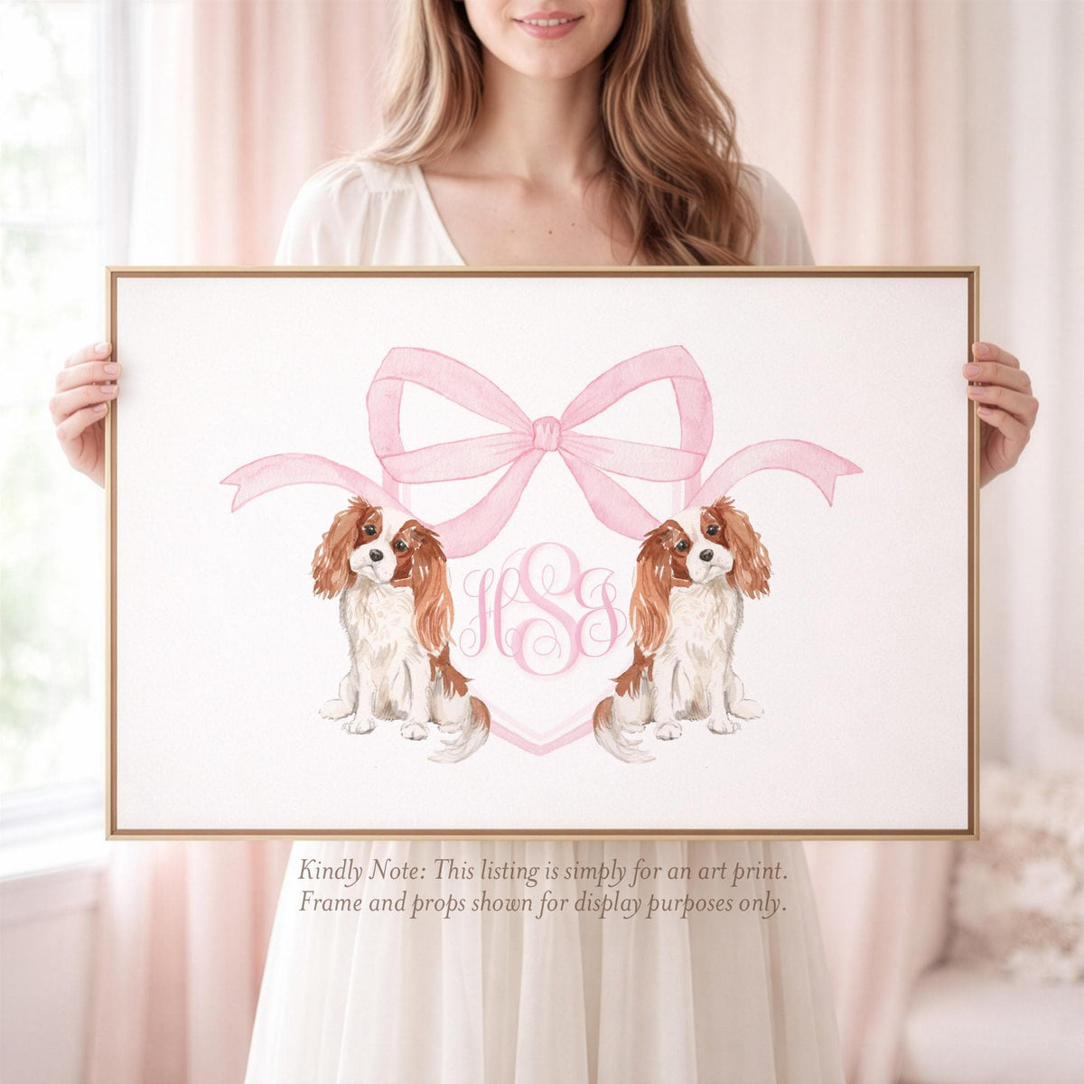 King Charles Cavalier Monogram Print: Baby Girl Nursery Wall Art - image 1